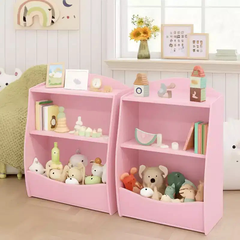 2 Tier Toy Storage Organizer for Kids,Wood Kids Bookshelf and Toy Organizer,Book Display Shelf for Kids Rooms Playroom, Nursery