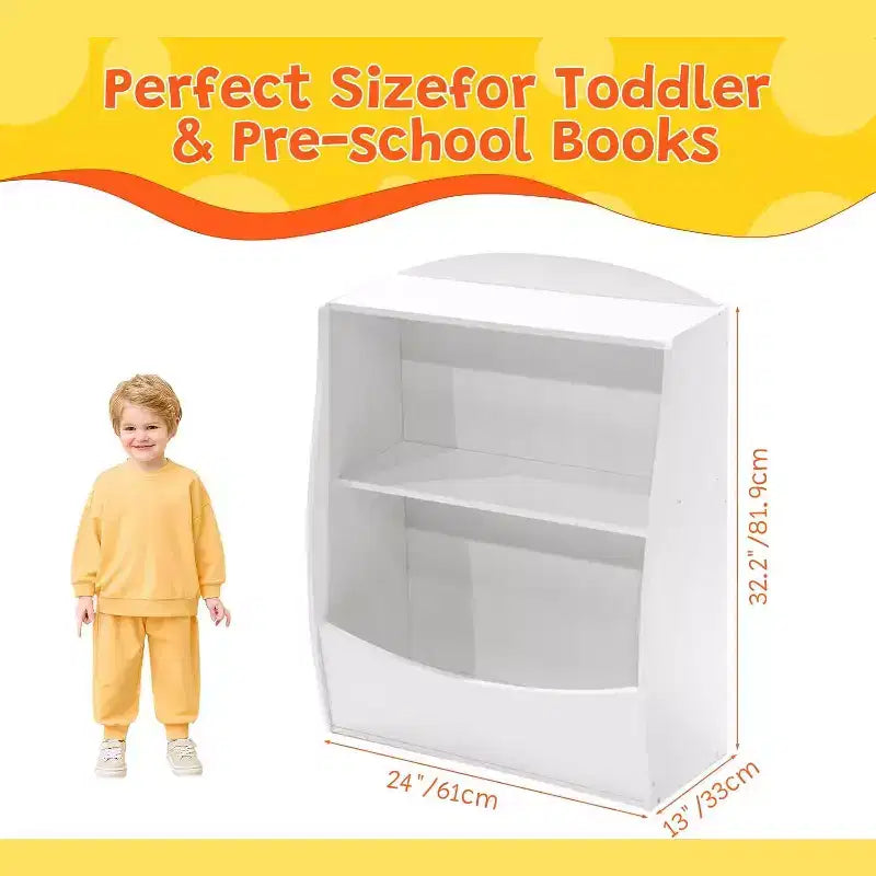2 Tier Toy Storage Organizer for Kids,Wood Kids Bookshelf and Toy Organizer,Book Display Shelf for Kids Rooms Playroom, Nursery
