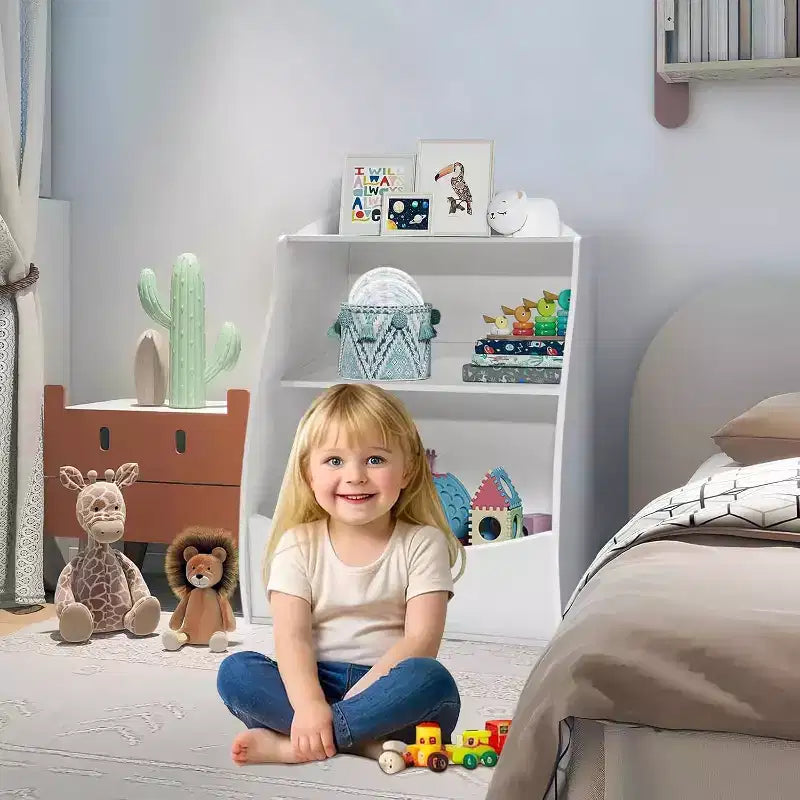 2 Tier Toy Storage Organizer for Kids,Wood Kids Bookshelf and Toy Organizer,Book Display Shelf for Kids Rooms Playroom, Nursery