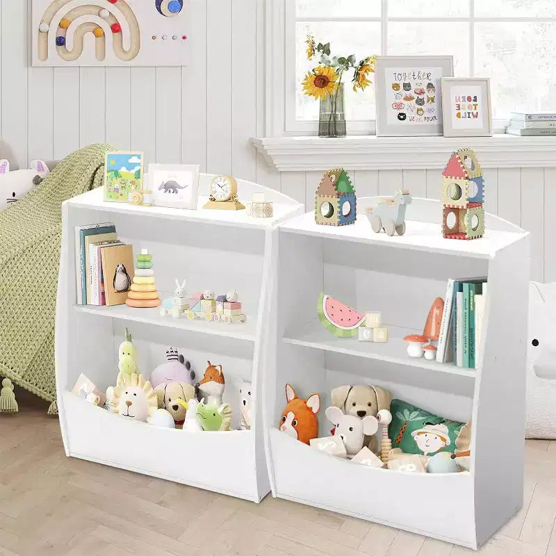 2 Tier Toy Storage Organizer for Kids,Wood Kids Bookshelf and Toy Organizer,Book Display Shelf for Kids Rooms Playroom, Nursery