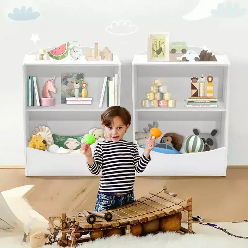 2 Tier Toy Storage Organizer for Kids,Wood Kids Bookshelf and Toy Organizer,Book Display Shelf for Kids Rooms Playroom, Nursery