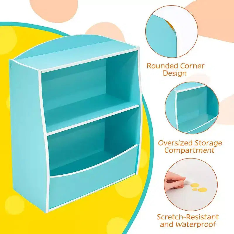 2 Tier Toy Storage Organizer for Kids,Wood Kids Bookshelf and Toy Organizer,Book Display Shelf for Kids Rooms Playroom, Nursery