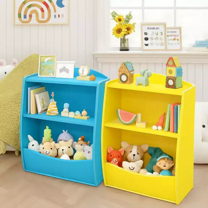 2 Tier Toy Storage Organizer for Kids,Wood Kids Bookshelf and Toy Organizer,Book Display Shelf for Kids Rooms Playroom, Nursery