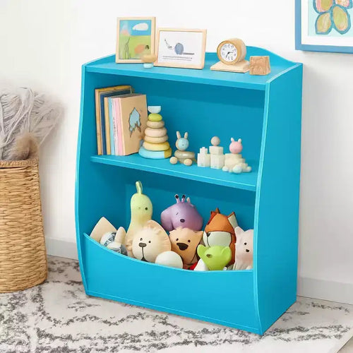 2 Tier Toy Storage Organizer for Kids,Wood Kids Bookshelf and Toy Organizer,Book Display Shelf for Kids Rooms Playroom, Nursery