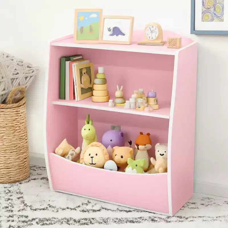2 Tier Toy Storage Organizer for Kids,Wood Kids Bookshelf and Toy Organizer,Book Display Shelf for Kids Rooms Playroom, Nursery