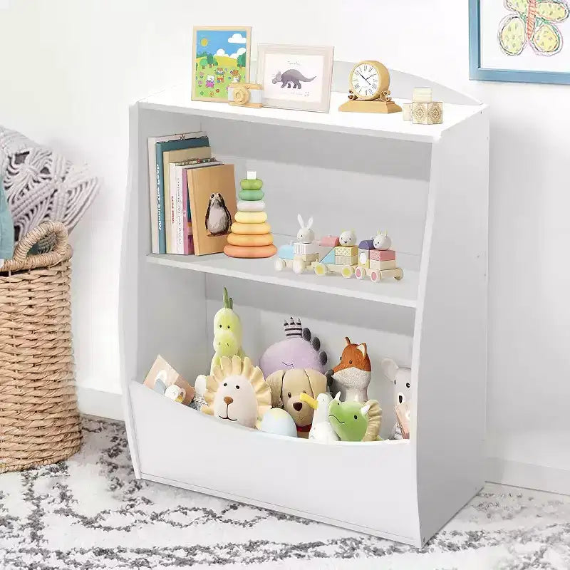 2 Tier Toy Storage Organizer for Kids,Wood Kids Bookshelf and Toy Organizer,Book Display Shelf for Kids Rooms Playroom, Nursery