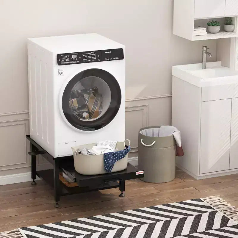 24/27 Wide Washer and Dryer Pedestals with Pullout-Shelf, Pedestal with Adjustable Anti-Vibration Pads, Drain Pan and Hose, 800 - 1000 lbs Capacity