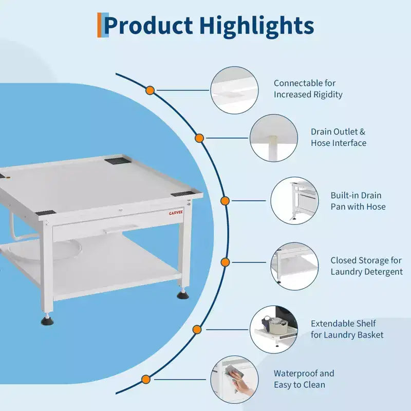 24/27 Wide Washer and Dryer Pedestals with Pullout-Shelf, Pedestal with Adjustable Anti-Vibration Pads, Drain Pan and Hose, 800 - 1000 lbs Capacity