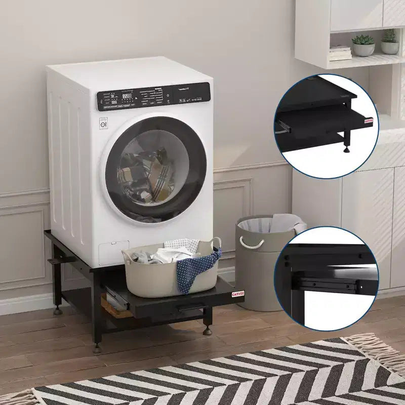 24/27 Wide Washer and Dryer Pedestals with Pullout-Shelf, Pedestal with Adjustable Anti-Vibration Pads, Drain Pan and Hose, 800 - 1000 lbs Capacity