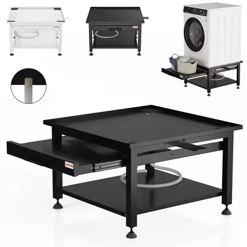 24/27 Wide Washer and Dryer Pedestals with Pullout-Shelf, Pedestal with Adjustable Anti-Vibration Pads, Drain Pan and Hose, 800 - 1000 lbs Capacity