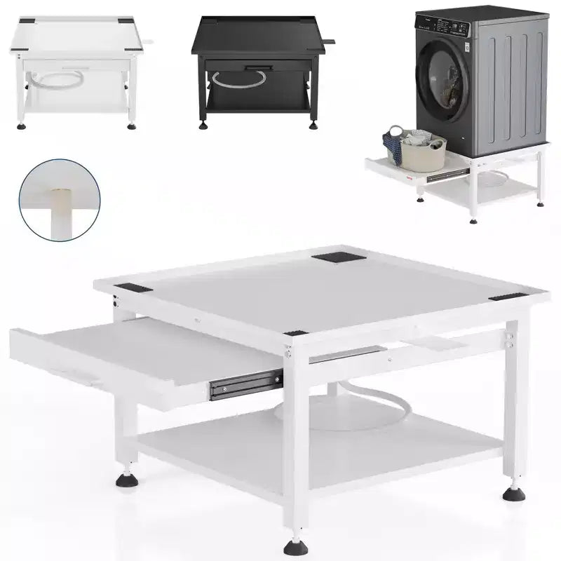 24/27 Wide Washer and Dryer Pedestals with Pullout-Shelf, Pedestal with Adjustable Anti-Vibration Pads, Drain Pan and Hose, 800 - 1000 lbs Capacity