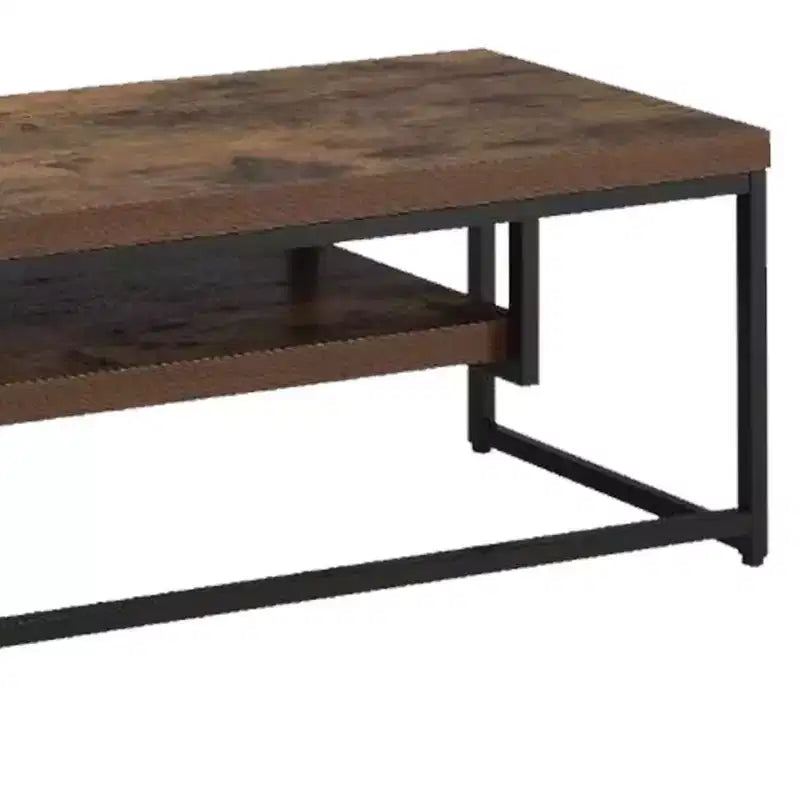Royal Hamton Wood And Metal TV Stand With One Shelf, Weathered Oak Brown And Black