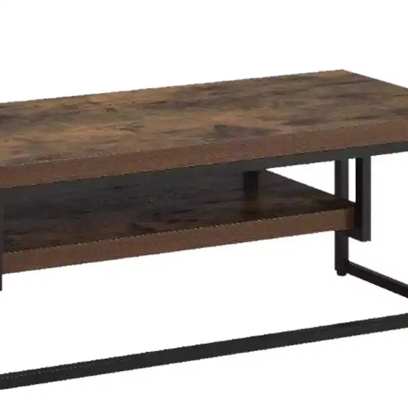 Royal Hamton Wood And Metal TV Stand With One Shelf, Weathered Oak Brown And Black