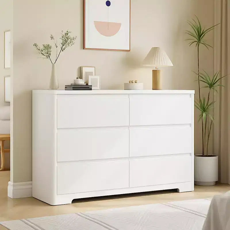 Acekool Modern Pink 6 Drawer Dresser, Wide Handle-Free Chest, Double Wood Storage Organizer for Bedroom, Living Room, Entryway