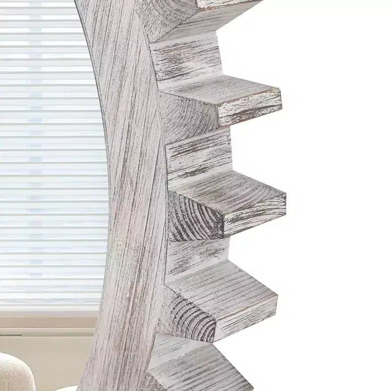 TUYOHW Industrial Style Solid Wood Gear Shape Wall Mirror Decorative Mirror for Bedroom,Living Room,Entryway,Bathroom