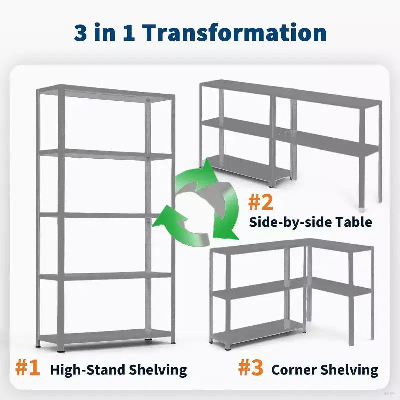 5 Tier Heavy Duty Steel Shelving Unit,500 lbs Capacity Garage Storage Shelves with Adjustable Height,Metal Industrial Shelves for Indoor Outdoor
