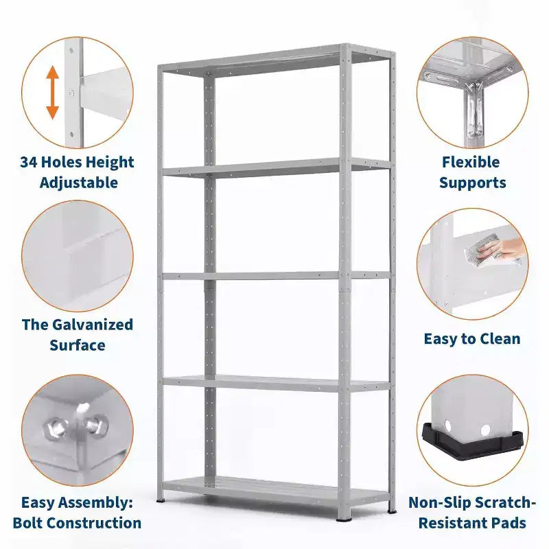 5 Tier Heavy Duty Steel Shelving Unit,500 lbs Capacity Garage Storage Shelves with Adjustable Height,Metal Industrial Shelves for Indoor Outdoor