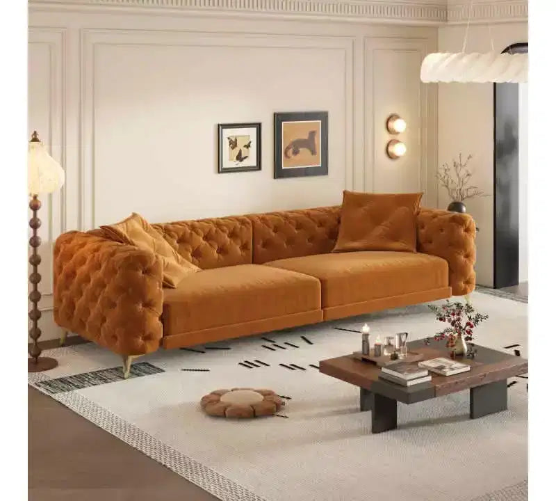 MAYEERTY 3-in-1 Convertible Sleeper Sofa, 28.4 Deep Seat Pull Out Sofa Bed with Movable Ottoman Orange