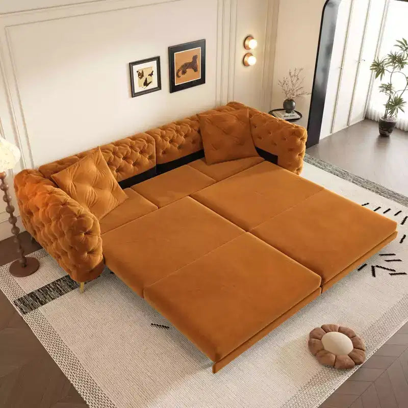 MAYEERTY 3-in-1 Convertible Sleeper Sofa, 28.4 Deep Seat Pull Out Sofa Bed with Movable Ottoman Orange