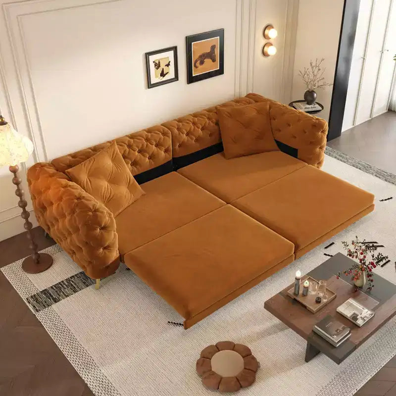 MAYEERTY 3-in-1 Convertible Sleeper Sofa, 28.4 Deep Seat Pull Out Sofa Bed with Movable Ottoman Orange
