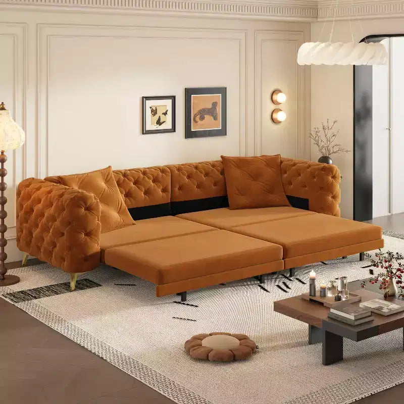 MAYEERTY 3-in-1 Convertible Sleeper Sofa, 28.4 Deep Seat Pull Out Sofa Bed with Movable Ottoman Orange