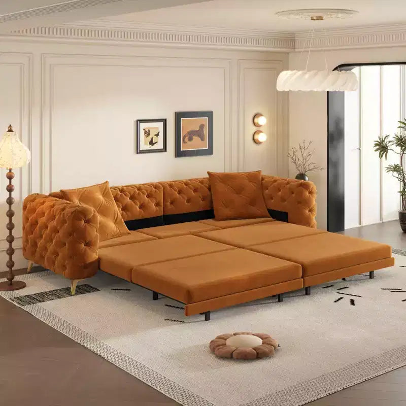 MAYEERTY 3-in-1 Convertible Sleeper Sofa, 28.4 Deep Seat Pull Out Sofa Bed with Movable Ottoman Orange