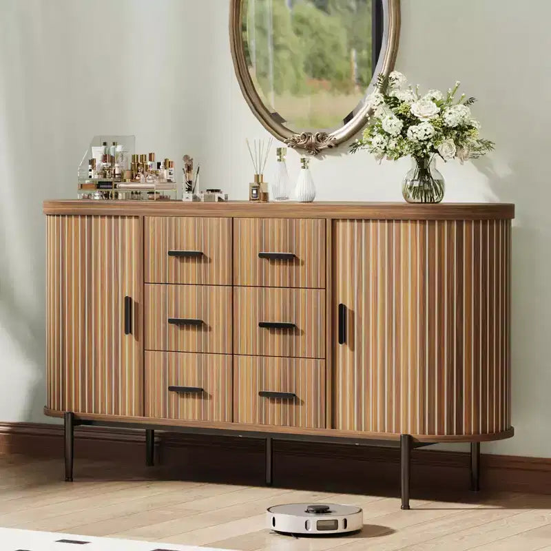 59 Sideboard Buffet Cabinet, Coffee Bar Cabinet with Sliding Door & 6 Drawers, Wood Credenza Console Table, Floor Cupboard Cabinet for Kitchen