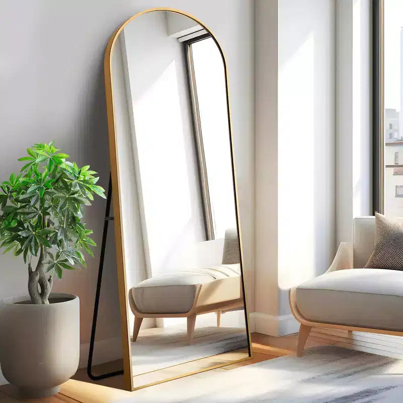 Dovelina Modern Wood Frame Arched Mirror Decorative Wall Mirror