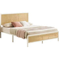 Modern Soft-padded Thick-bottomed Bed Frame, Equipped with Lighting and Adjustable Headboard, Bohemian Style, no Spring Box, White
