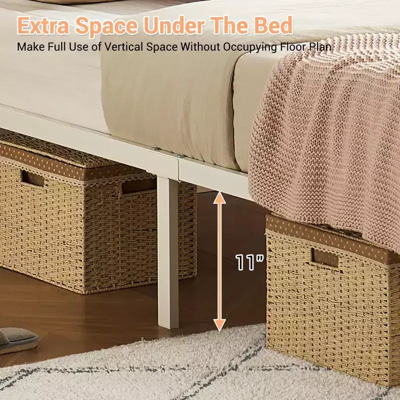 Modern Soft-padded Thick-bottomed Bed Frame, Equipped with Lighting and Adjustable Headboard, Bohemian Style, no Spring Box, White