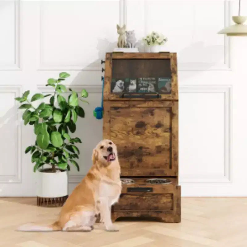 Flip-Top Pet Food Storage Cabinet (MDF, PB & Iron)