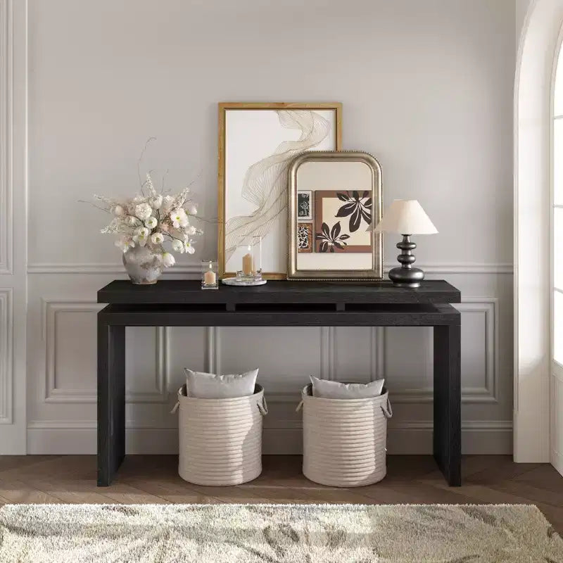 Clihome 60 Farmhouse Console Table - Retro Wooden Entryway Table with Double Board Suspension Design,Sofa Table for Living Room