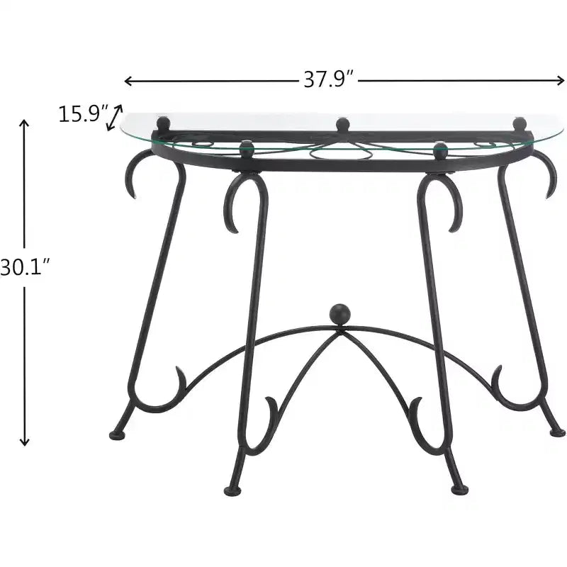 Tempered Glass Coffee Table with Metal Legs, Rustic Design Sofa Table, Sturdy Console Table for Home, Office, and Living Room.