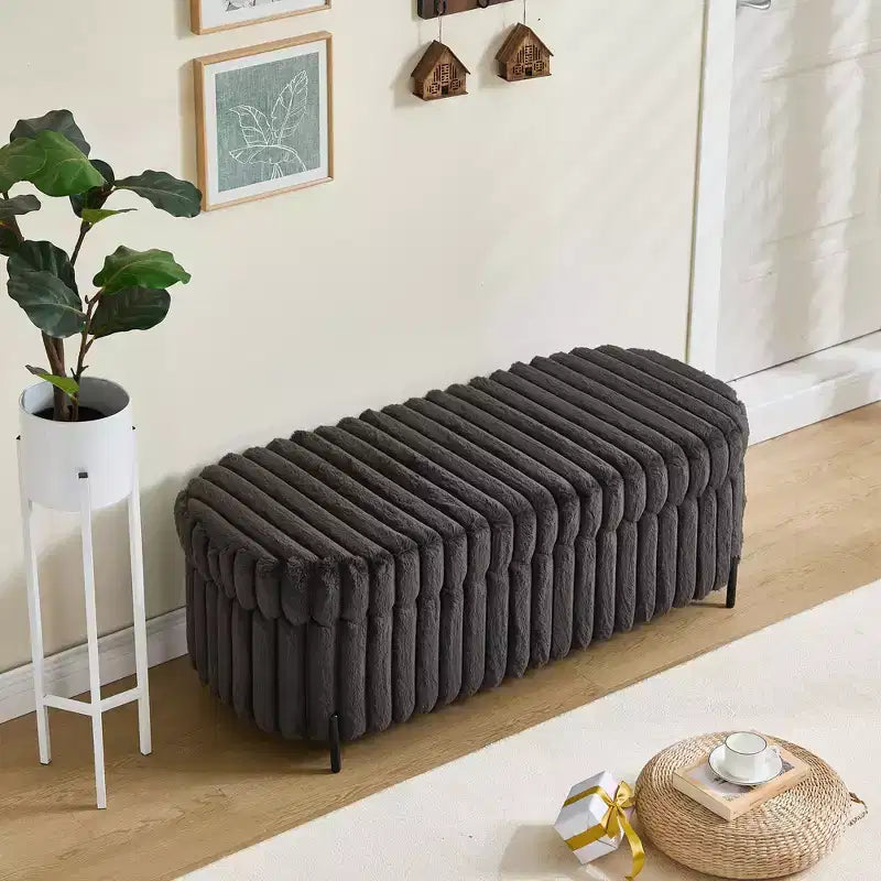 TUYOHW 49.2H Fluffy Ottoman Bench with Metal Legs,Faux Fur End-of-Bed Bench for Living Room,Wide Round Entryway Bench,275lbs Capacity