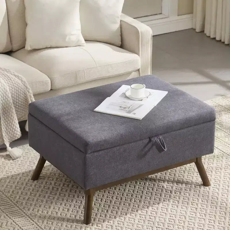 TUYOHW 23.2 Mid-Century Storage Ottoman for Living Room & Bedroom,Versatile Footstool,Soft Linen Coffee Table Ottoman,400lbs Capacity