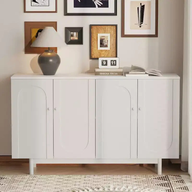 TUYOHW 4-Door Intaglio Storage Cabinet,Console Table with Pine Legs,Solid Wood Pulls,Adjustable Shelf,Sideboard for Living Room,Bedroom,Kitchen