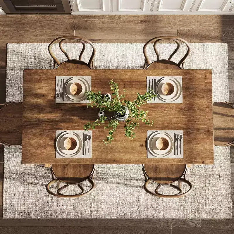 Lantine Solid Wood Dining Table for 4-6 People, 63 Inches Farmhouse Rectangular Kitchen Dinner Table for Living Room, Dining Room