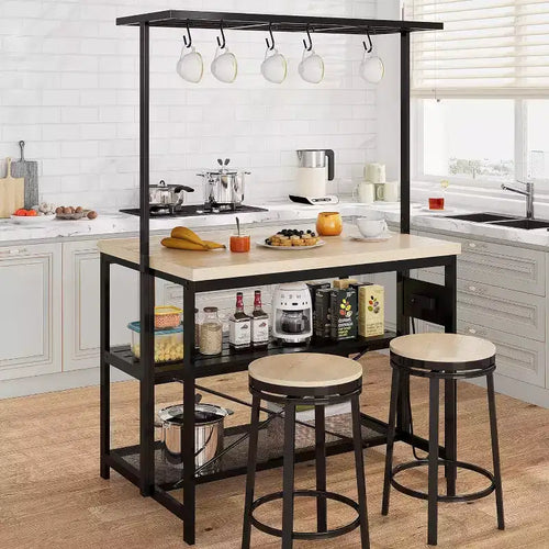 47 inch Kitchen Island with Storage, Large Bakers Rack Stand with 3-Tier Shelves, 5 Hooks for Pantry Organization, Kitchen Counter Prep Table