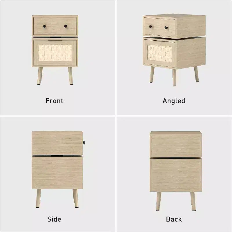 Bestier Modern Rotating Side Table with Woven Drop-Down Door, Ample Storage Space