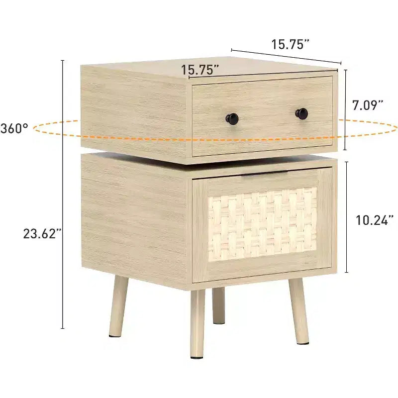Bestier Modern Rotating Side Table with Woven Drop-Down Door, Ample Storage Space