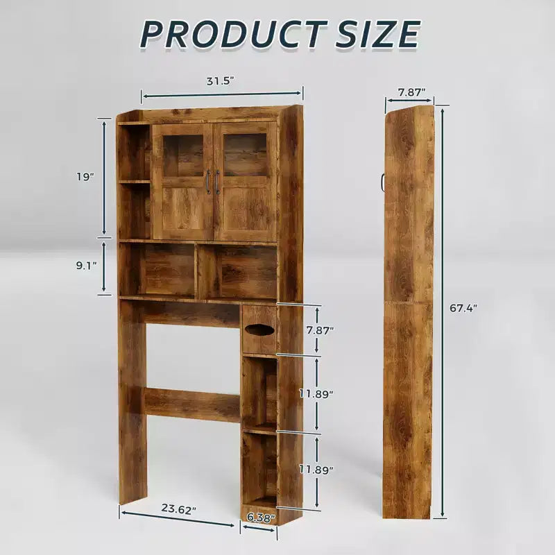 COZONY Over Toilet Storage Cabinet, Freestanding Bathroom Organizer w/ Adjustable Shelves & Glass Doors