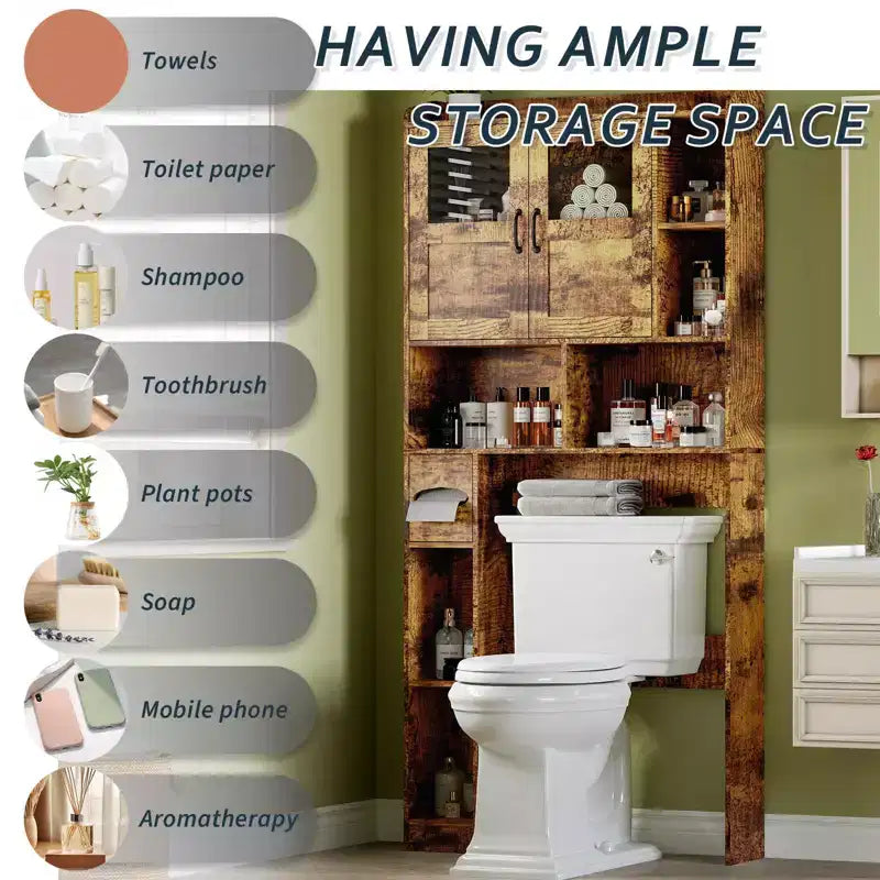COZONY Over Toilet Storage Cabinet, Freestanding Bathroom Organizer w/ Adjustable Shelves & Glass Doors
