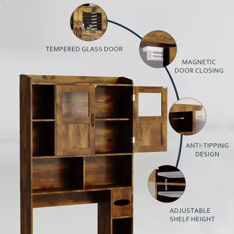 COZONY Over Toilet Storage Cabinet, Freestanding Bathroom Organizer w/ Adjustable Shelves & Glass Doors