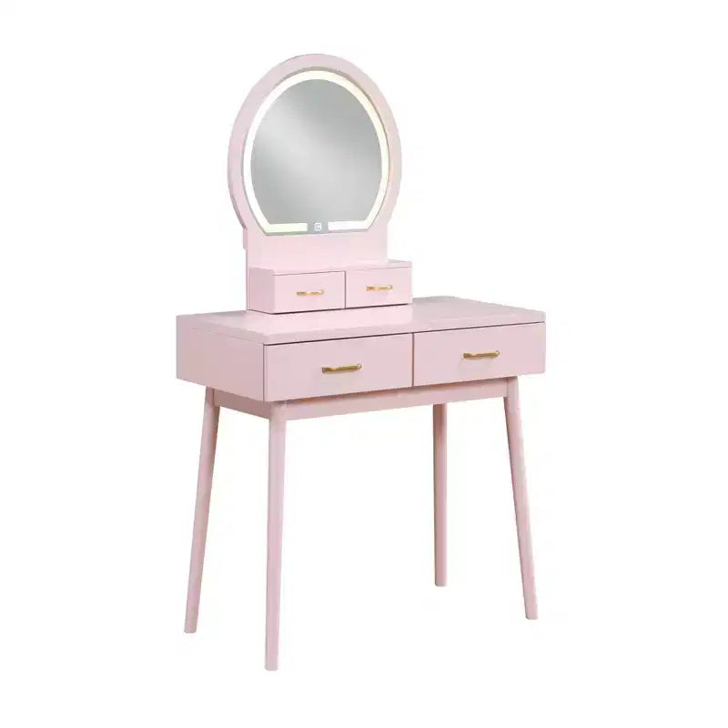 Coiffeuse moderne en bois avec miroir lumineux LED, tiroirs de rangement et tabouret