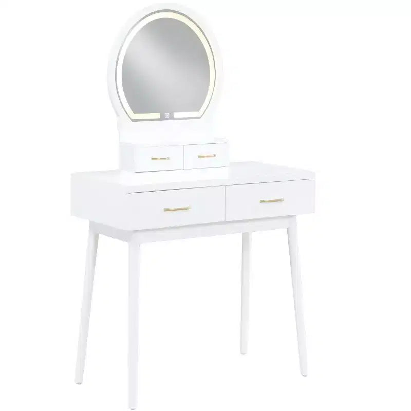 Coiffeuse moderne en bois avec miroir lumineux LED, tiroirs de rangement et tabouret