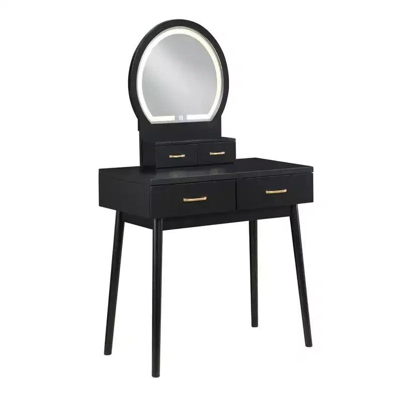 Coiffeuse moderne en bois avec miroir lumineux LED, tiroirs de rangement et tabouret