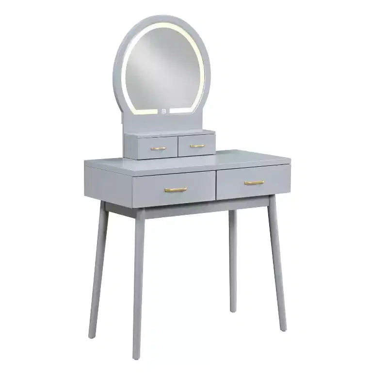 Coiffeuse moderne en bois avec miroir lumineux LED, tiroirs de rangement et tabouret