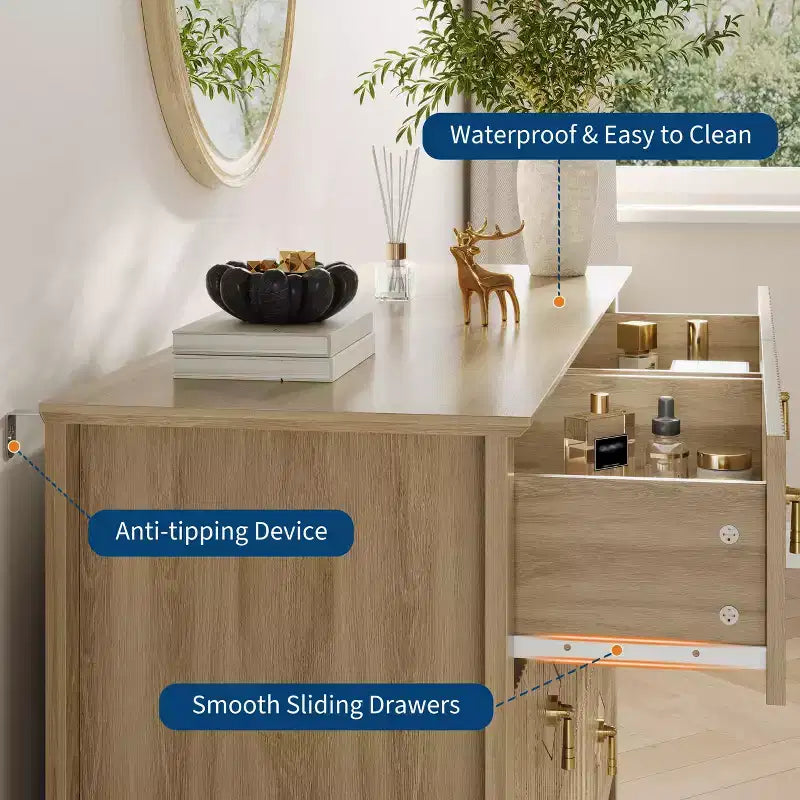 Commode à 6 tiroirs, commode moderne avec poignées en métal pour rangement de chambre à coucher