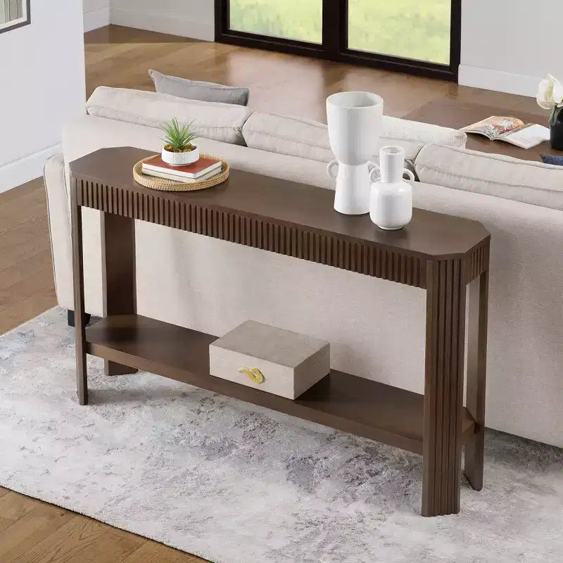 Console en bois massif cannelé