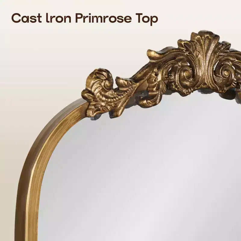 Miroir vintage mural, miroir antique avec cadre orné, design en laiton doré et arqué